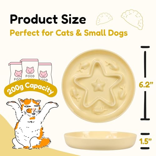 2 Pcs Cat Slow Feeder Bowl – Whisker Friendly Melamine Puzzle Feeding Cat Bowl for Slow Eating – Wet & Dry Food – Dishwasher Safe, Lightweight, Non-Slip (Buttercream + Shell White, 6.3'') - color: Buttercream + Shell White