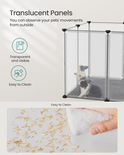 SONGMICS Pet Playpen, Small Animal Playpen with Floor - color: White, style: 20 Panels - 57.1"L x 28.3"W x 22.4"H