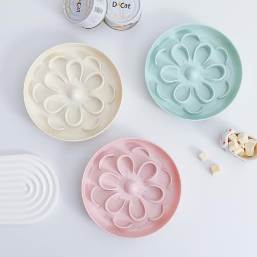 Slow-Food Cat Bowl - Made of Melamine, Suitable for Both Dry and Wet Food - Cute Flower Maze Pattern, Promotes Healthy Feeding and Helps Protect Whiskers - Dishwasher Safe - 6.3 in Wide x 1.1 in high - color: Pink