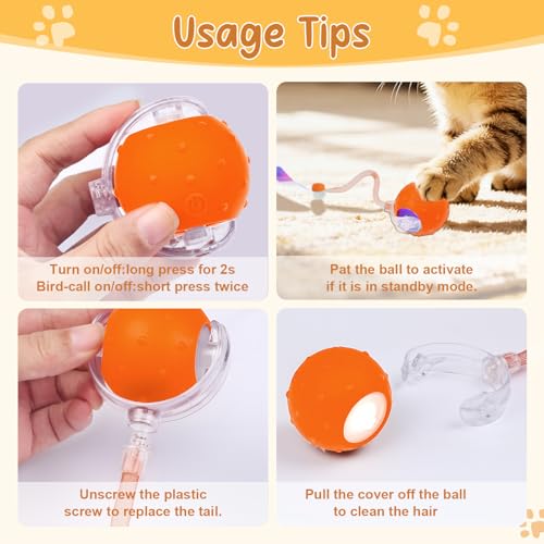 Interactive Cat Ball Toy, Motion Activated Electric Rechargeable Cat Toy - color: Orange