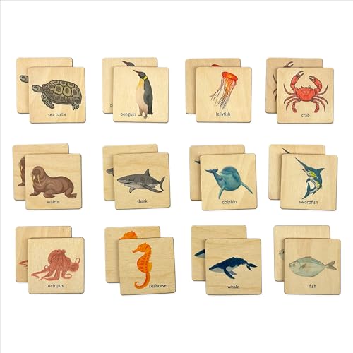 Wooden Montessori Ocean Animals Memory game, Sea Animals Matching game, Marine animals Learning Toys For Toddler Preschooler Kids, Montessori Toys for Baby, Nephew Gift (4.5x4.5cm) - size: 1.8x1.8"(4.5x4.5cm), style: Sea Animals