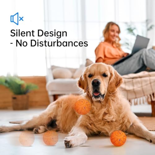 Moving Dog Toy, Interactive, Bouncing and Rotating, Silent Foam Material, IP54 Waterproof Rating, Smart Active Rolling, Stimulation Toys for Medium and to Keep Them Busy - color: Orange