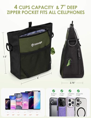 Gobeigo 4 Cup Dog Treat Pouch with Silicone Insert Bag& Clicker(Army Green) - color: Army Green