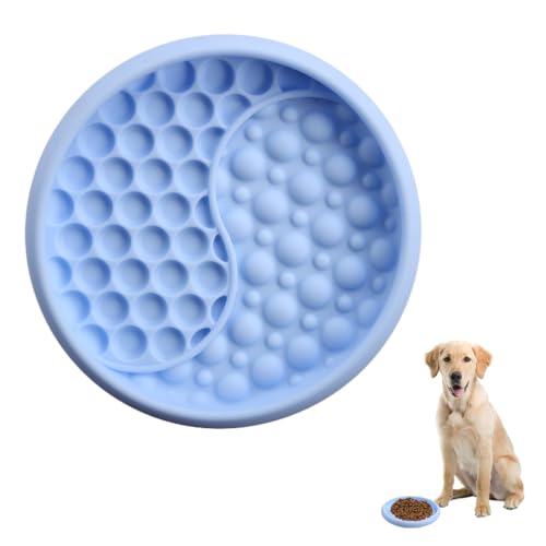 Dog Lick Bowl, Silicone Anti-Choking Cat Feeding Bowls Non-Slip Pet Slow Feeder Bowl with Suction Cups for Dogs Cats - color: Blue