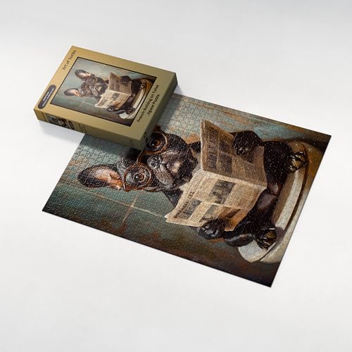 French Bulldog on Toilet Jigsaw Puzzle 1000 Pieces for Adults - Unusual Quirky Frenchie Pooping Funny Gift - 1000pc Dog Bathroom Decor Puzzles (50x70cm / 19.685"x27.559")