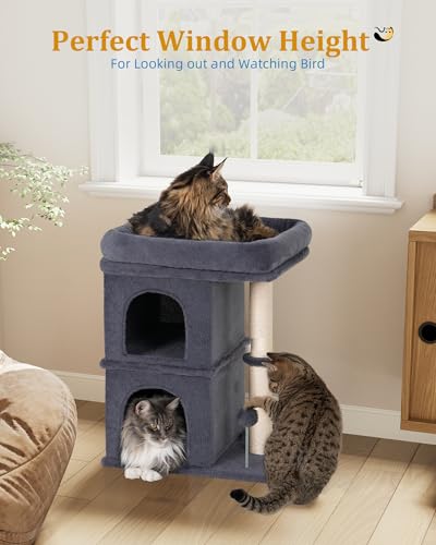 Aechonow Cat Tree for Large Cat,2 Cozy Cat Condo House for Large & Fat Cats - color: 24''Dark Grey