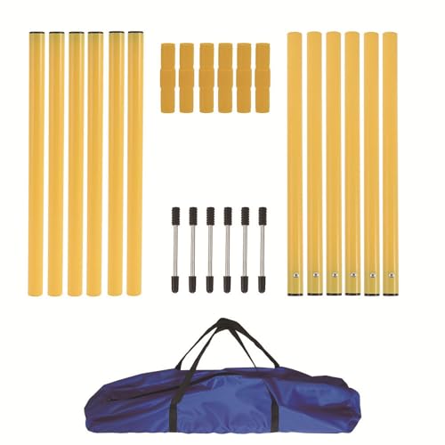 Dog Agility Equipment, Agility Poles, Dog Jumps, Outdoor Obstacle Course with 6 Weave Poles and Adjustable Jump Bar, Partial Gift Conversion Buckle (Blind Box) Yellow