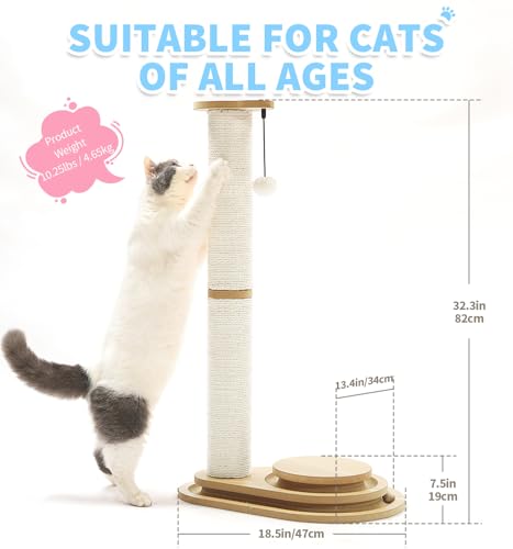 Made4Pets Tall Cat Scratching Post for Indoor Cats with Ball Track 32" - size: 32"H