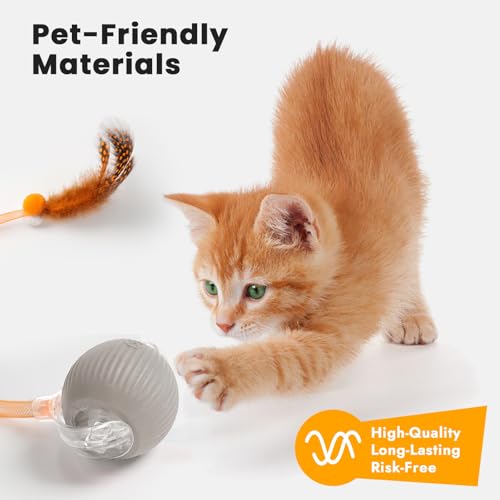 2025 New Generation Interactive Cat Ball Toy with Elastic Mesh Tail - Automatic Motion-Activated Chirping Kitten Toy for Indoor Cats, Relieves Boredom & Encourages Play - color: Grey