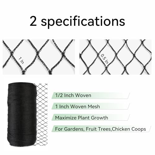 Bird Netting 20x20 FT 1/2 Inch Mesh Heavy Duty Woven Mesh Netting - size: 20x20Ft-0.5"
