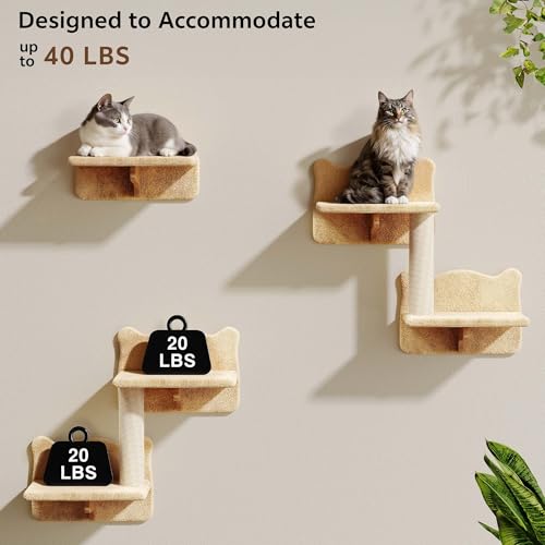 26-in-1 Cat Wall Shelves with Cat Tree, 40''L Tunnel, Moon, Beige - color: Beige, size: 26-in-1