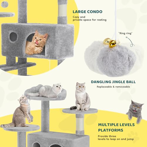 DUMOS 54 Inch Cat Tree Tower with Scratching Posts, Indoor Use - color: Light Grey, size: 54 Inch