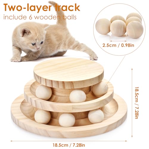 Cat Ball Track Toy, Double-Layer Tower cat Toy Roller, Interactive Wooden cat Toy - no Card Ball, Anti Slip, no Assembly Required, Ideal Choice for Physical and Mental Exercise of Kittens - size: 7.28