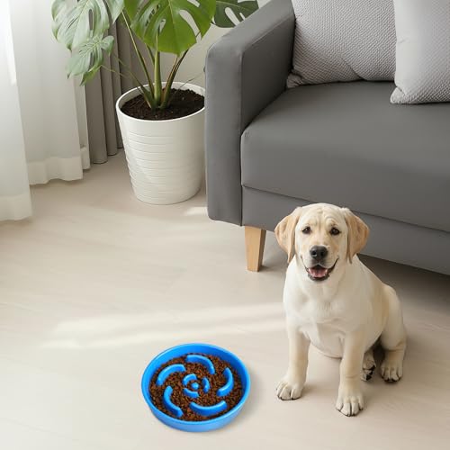 Ceramic Slow Feeder Dog Bowl, 2 Cups Maze Puzzle Dish to Slow Down Eating - color: Flower - Blue