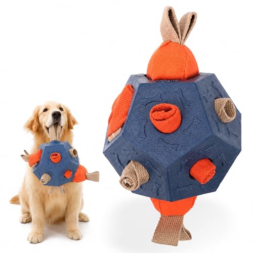 Dog Snuffle Ball - Upgrade Ball Interactive Puzzle Dog Toys, Foraging Truffle Pads Puppy Snack Dispenser Slow Feeder Suitable for Any Size Pet with Squeaky Carrot Toys (Blue) - color: Blue