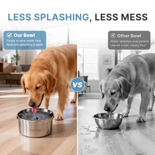 SCHITEC No Spill Dog Water Bowl, 3.2L/108oz Stainless Steel Slow Water Bowl