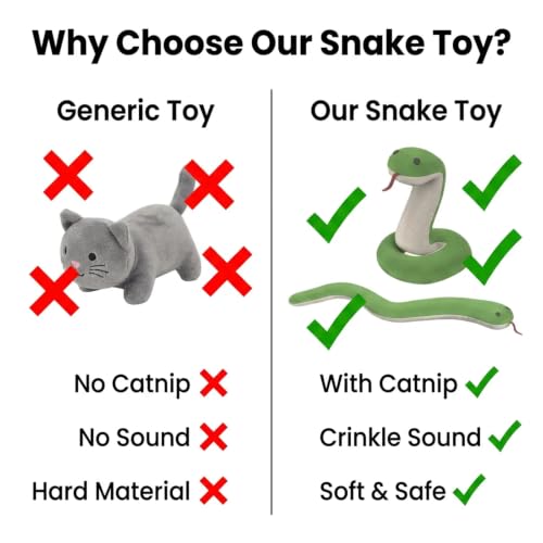 Shudyear Cat Snake Toy with Catnip, Crinkle Cat Toy for Cats, Soft Plush Kicker Toy for Indoor Cats, Interactive Cat Toy for Exercise & Stress Relief