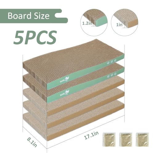 MECOOL Cat Scratching Board，5PC Cat Scratch Pad with Box，Reversible Corrugated Cat Scratcher Cardboard and Lounge Bed for Indoor Cats, Catnip - size: M-5PCS