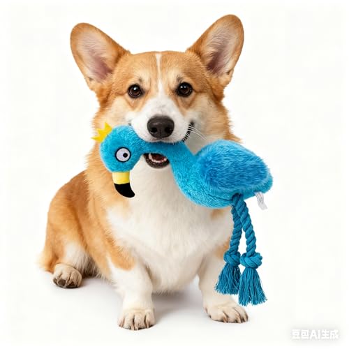 Flamingo Dog Toy, Squeaky Plush Rope Toy for Tug and Play - color: Blue Flamingo