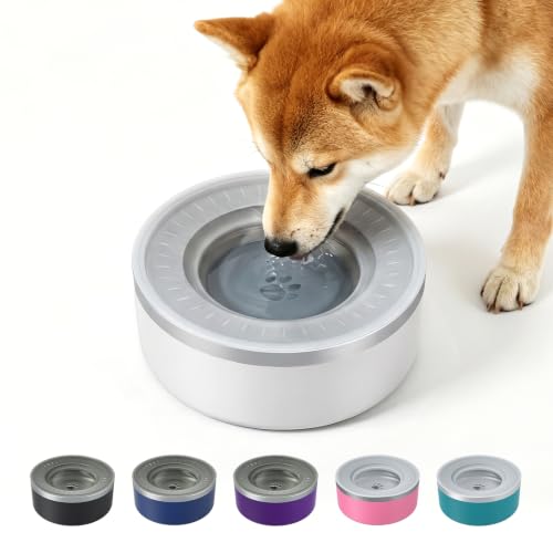 WENBOKMIN Stainless Steel Dog Water Bowl No Spill Detachable, 64oz, White | Slow Drinking Dog Bowls with Non Slip Bottom, Easy to Clean, Keep Xerosis Pilorum - color: White