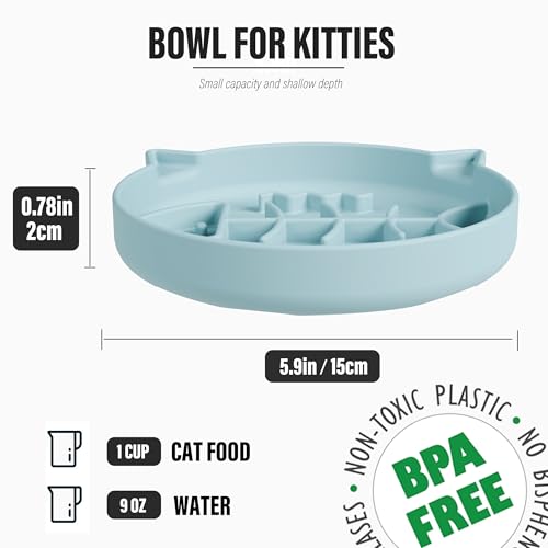 Silicone Cat Slow Feeder Bowl with Suction Cups, Puzzle Feeder, Interactive Toys for Cats, Reduces Overeating (Blue, 1 Cup) - color: Blue