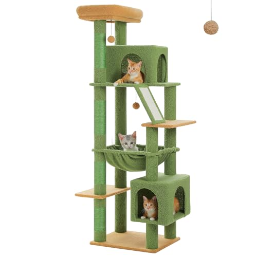 71" Cat Tree for Indoor Cats,Multi-Level Cat Tower with Large Hammock - color: Green, size: 71 Inches