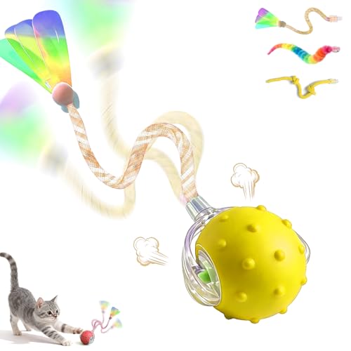 Interactive Cat Toys for Indoor Cats,3-Tails,Automatic Moving Kitten Toys - color: Yellow