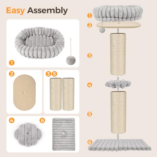 Avont Modern Cloud Cat Scratching Post with Perch for Indoor Adult Cats - color: Lightgrey