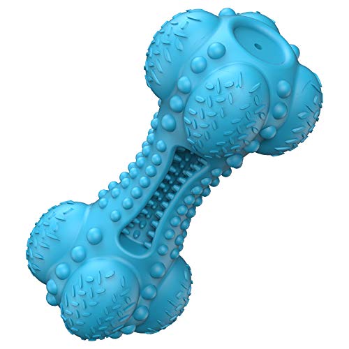 SCHITEC Squeaky Dog Chew Toy, Tough Durable Natural Rubber Bone with Toothbrush, Indestructible for Aggressive Chewers Large Medium Breed Teeth Cleaning - color: Blue