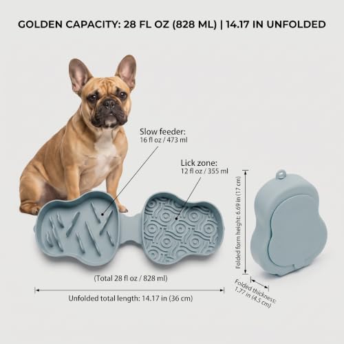 Collapsible Dog Travel Bowl with Lid, Slow Feeder (Bluish) - color: bluish