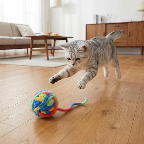 Cat Yarn Balls with Bell Inside, Kitten Toys Pack 5Pcs - color: A