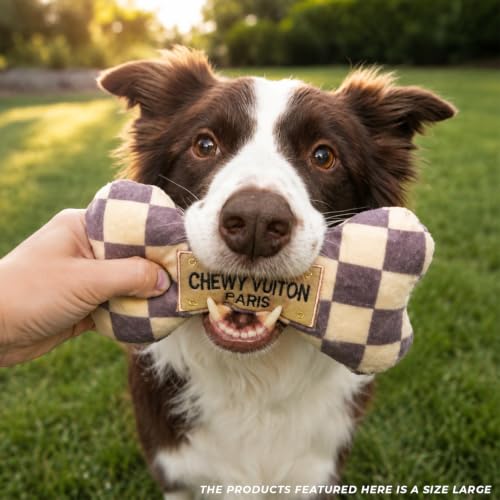 Haute Diggity Dog Chewy Vuiton Bone Plush Dog Toy, Designer Parody Toy - color: Brown Bone, size: Large