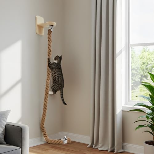 Weysat 2" x 4.92 ft Cat Climbing Rope with 2 Platform, Wood, Regular - color: Wood, style: Classic