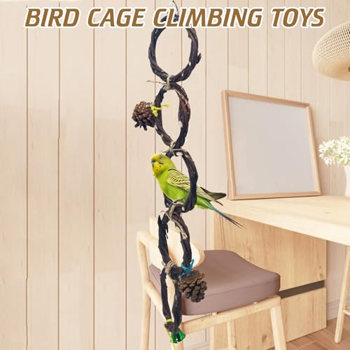 BNOSDM Bird Swing Rings Toy Wood Parrot Perches Natural Climbing Ladder