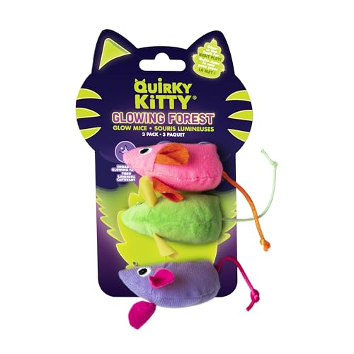 Quirky Kitty Glowing Forest Glow Mice Catnip Cat Toy Set, Chase, Pack of 3