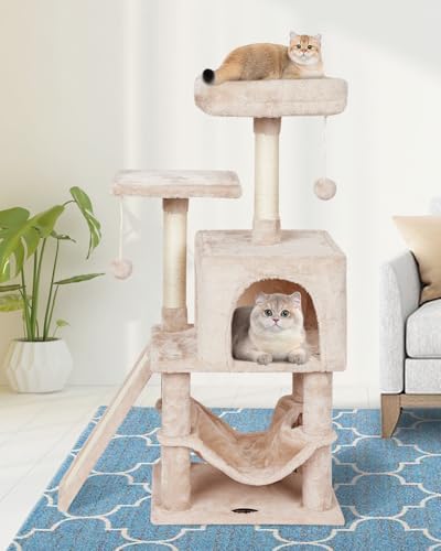 Cut Cat Tree Cat Tower Condo with Hammock Kittens Scratching Post Beige - color: Beige