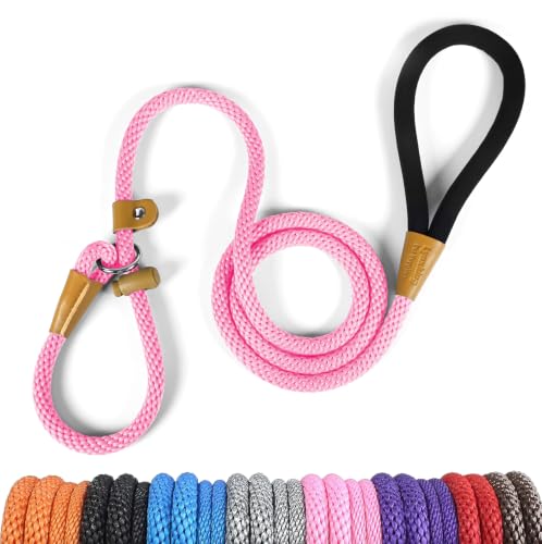 Dog Leash Slip Lead Braided Rope Pet Training Loop Leashes 5ft 6ft 8ft - color: Pink