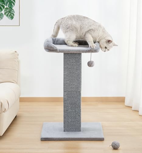 Made4Pets 32" Carpet Cat Scratching Post with Bed for Indoor Cats, Grey