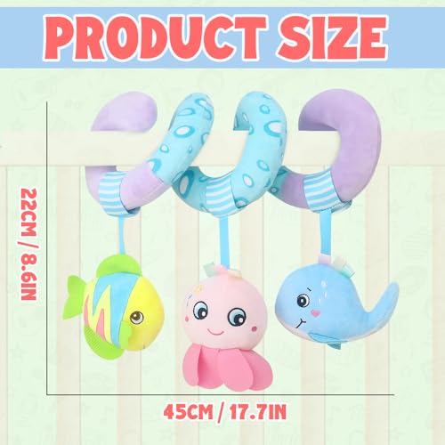 Caterbee Baby Stroller Toy, Activity Spiral Plush bar Toy Accessories, Car Seat Toys with Bell for boy or Girl 0 Months+ (Ocean) - color: Purple