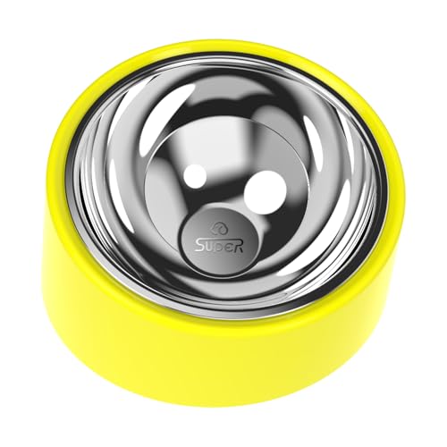 15° Tilted Slow Feeder- Non-Spill & Non-Slip Stainless Steel Dish for Small & Cats - color: Yellow, size: M