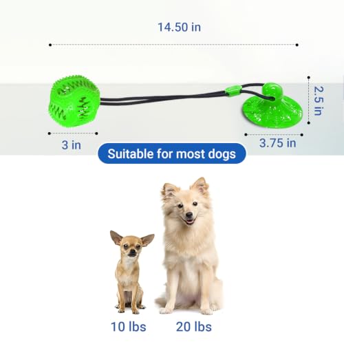 Dog Toys Treat Food Dispensing Ball with Suction Cup for Aggressive Chewer, Tug of War for Pets, Puppy Toys for Teething, Puzzle, Treat Food Dispensing, Pet Chew Tug of War for Medium Dogs (Green)