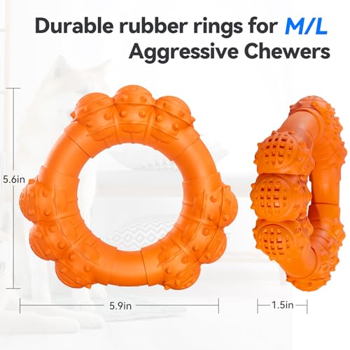 Indestructible Dog Chew Ring Toys for Aggressive Chewers, Super Chewer Toy for Medium Large Dogs, Puppy Teething Rings, Interactive Ring for Boredom,Heavy Duty Dog Teething Toys - color: Orange