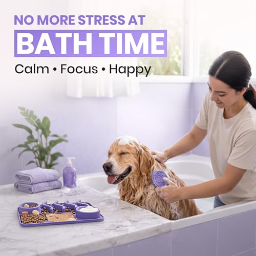 Dog Lick Mat with Strong Suction Cups, Slow Feeder for Dogs, Anxiety & Boredom Relief, Enrichment Licking Mat with Bowl & Spatula, Non-Slip Silicone, Dishwasher Safe