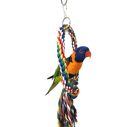 Litewoo Bird Swing Toy Colorful Cotton Rope Perches for Parrots Budgie Parakeet Cockatiel Conure Finch Lovebird - color: Medium