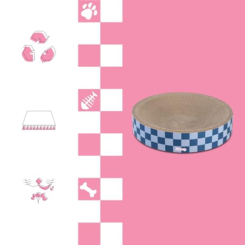 CSR1010B Nelson 20.13" Modern Cardboard Round Bowl Cat Scratcher with Catnip, Blueberry - color: Navy/Blue