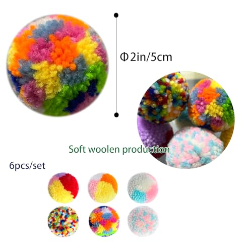 Assorted Color cat Toys for Indoor Cats, Woolen Yarn Puffs Pom Balls Interactive Kitten Chasing Toys Cat Chase Balls (6PCS) - color: 6PCS