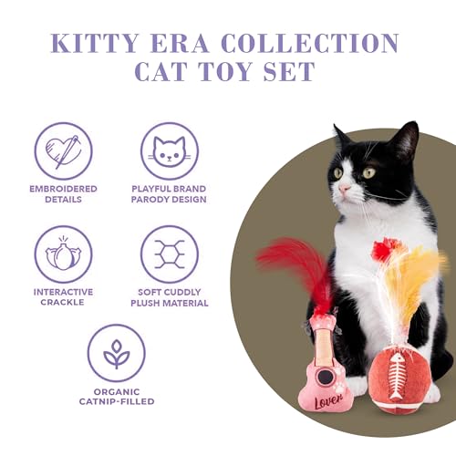 Haute Diggity Kitty Era Tour Guitar + Football Set, Soft Plush Cat Toys - color: Multi - Kitty Guitar + Plush Football Duo
