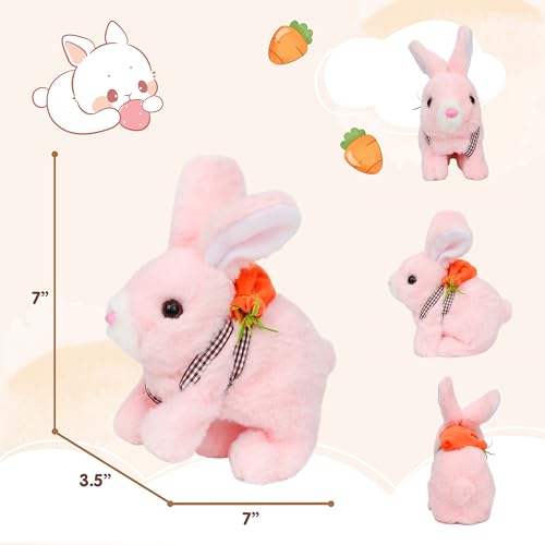 Easfan Walking Pink Bunny Interactive Plush Toy with Sounds for Kids 7" - style: Bunny_Pink_Carrot