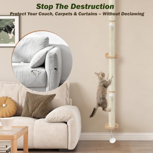 EMUST Cat Wall Scratcher 2 Pack 66", Tall Sisal Scratch Post for Large Cats - size: 66 inch