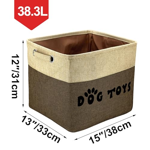 PET ARTIST Dog Toy Basket, Large Collapsible, Brown, L:15"x13"x12" - color: Brown, size: L:15"x13"x12"